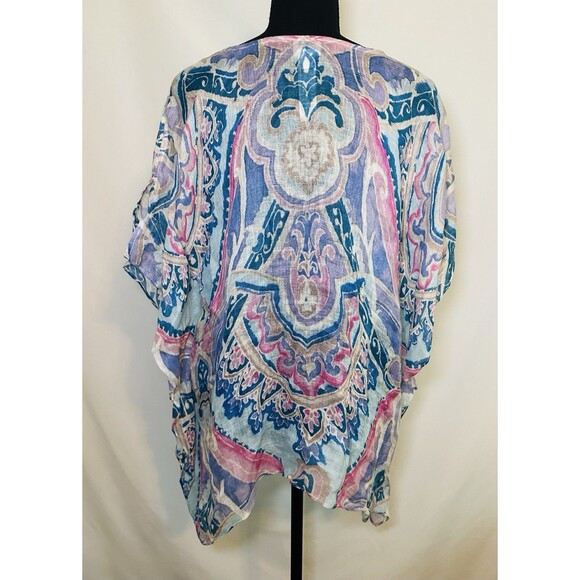 Chico's 100% Linen Poncho Pastel Paisley Boho Top Oversized Women's S/M - Picture 3 of 12